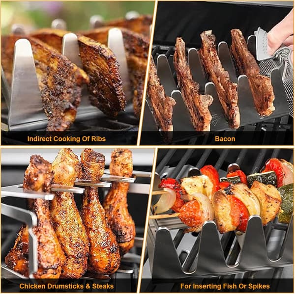 Grillriste, 2-pak kyllingelårgrill non-stick til rygning, stående ribbenrist i rustfrit stål