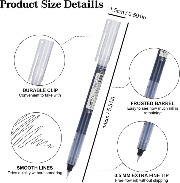15 stk. sorte rollerball-penne, 0,5 mm fine kuglepenne med flydende blæk