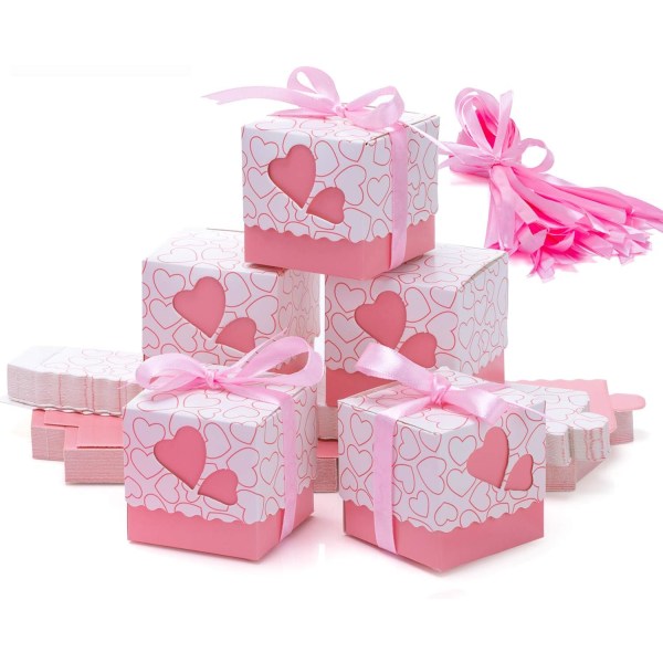 100 st presentförpackning, kartong små sötsaker Lådor bordsdekoration favoritkartong för bröllopsfest (rosa)