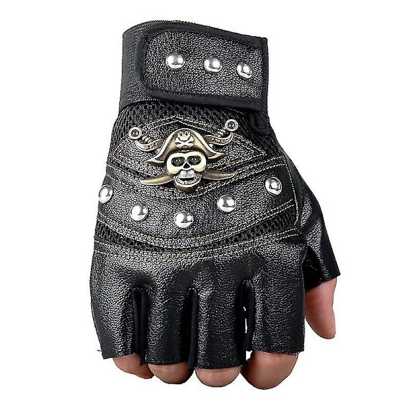 Steampunk gotiska handskar herr vintage läder kapten fingerlösa handskar (svart) Black