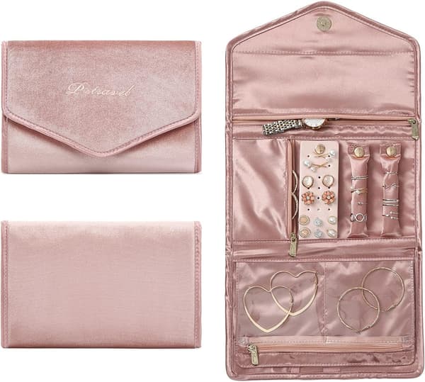 Smykkeruller, reisesmykkeorganisatorrull, sammenleggbart smykkeetui Pink