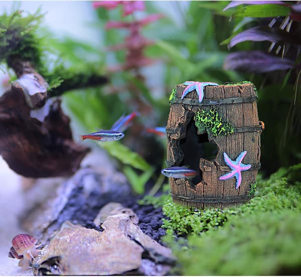 Akvariegrottdekor, Aquarium Broken Barrel Cave Decor, för Betta Fish Hiding Hole House Shelter（stil 2）