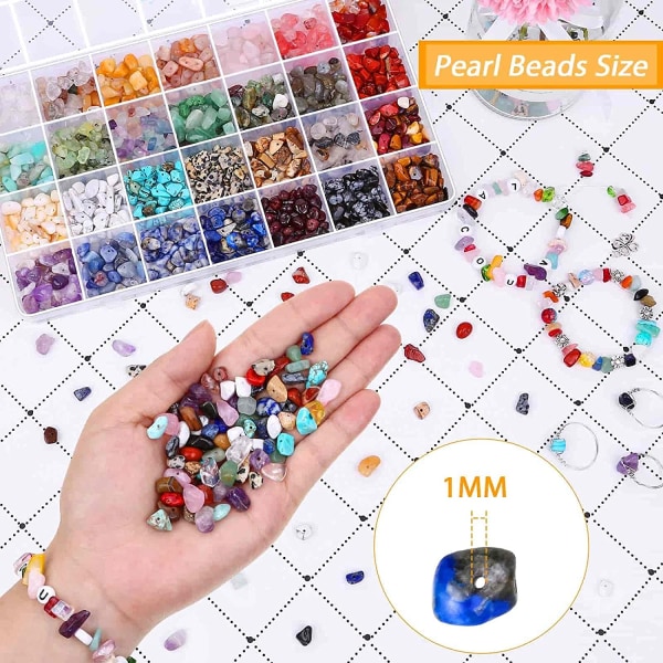 Kristallpärlor Kit för smyckestillverkning, 28 färger naturliga oregelbundna ädelstenschips Color 2