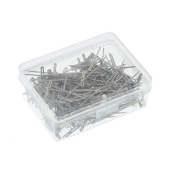 100 st T-nålar för hårförlängning med plastbox, frisörverktyg (silver, 27 mm) 27mm