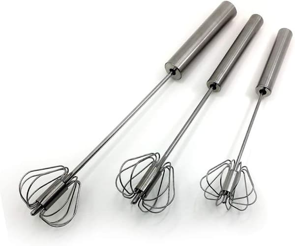 Halvautomatisk äggvisp i rostfritt stål - 3-pack handdriven roterande visp