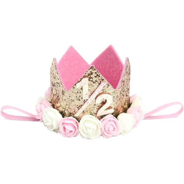 Baby Princess Tiara Crown, Baby Girls/Barn First Birthday Hat Sparkle Gold Flower Style (1/2)