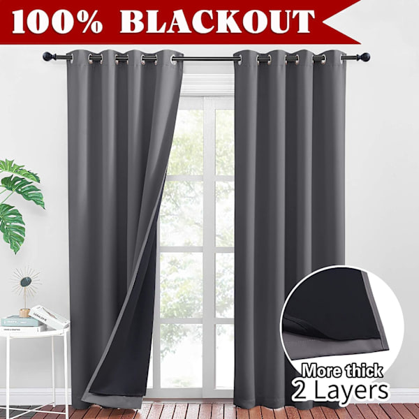 Super Blackout-gardiner - Dubbla öljettgardiner Ljudisolerade tunga tyger Ljusblock Termiskt isolerade, 52 * 84 tum, Grå color 2