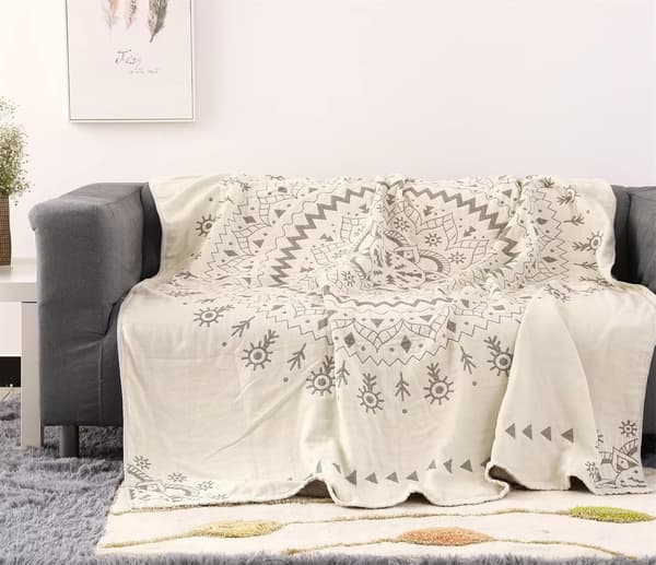Bomuldstæppe Boho Sengetæppe Dobbeltsidet Tæppe Sengetøj Sofabetræk Lagen (150 x 200 cm)