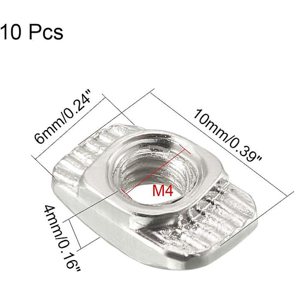 map Glidande T-spår Muttrar, M4 Halvrund Rulle i T-mutter för 2020 Serie Aluminium Extrusion Profil, Pack om 10 M4