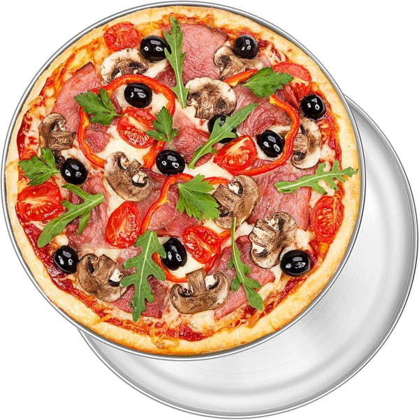 Pizzapanne 2 sett, rustfritt stålbrett rund tallerken børstet matt 30cm 30cm