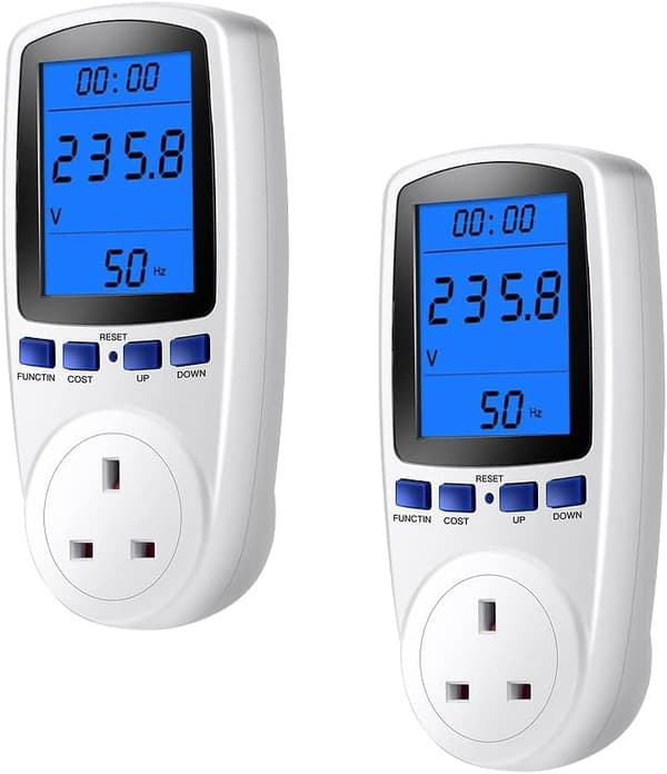 Strømmåler Energimonitor, 2 stk. Baggrundsbelyst Elforbrugsmonitor UK-stik