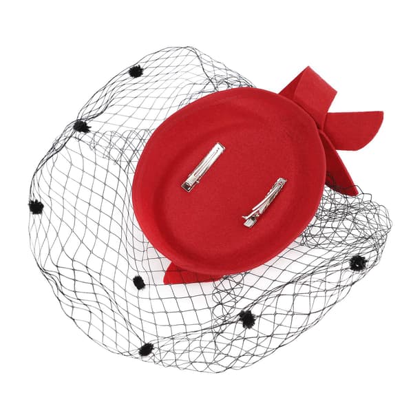 Mesh slørhatt klips Dame ball ansiktsdekke mesh topphatt hodeplagg (rød) Red