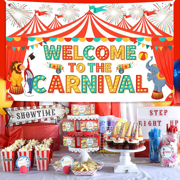 Velkommen til karneval-banner, 180*120 cm, karneval-bakteppe for temafest 180*120cm