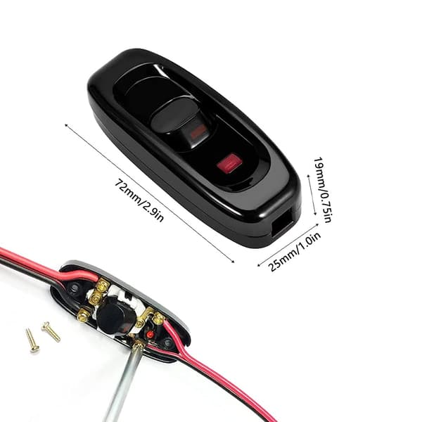 2 stk. Inline-afbryder Lavprofil Torpedo-afbryder AC 250V 10A til sengelampe skrivebordslampe (sort) black