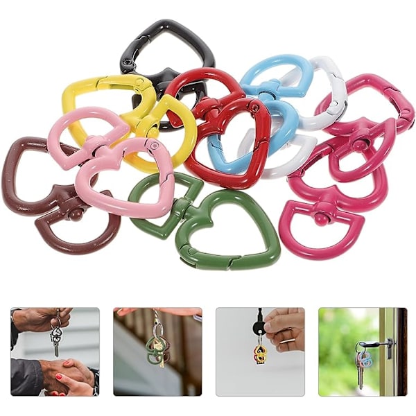 10-pack hjärtformade nyckelringar med karbinhake (slumpmässig färg)