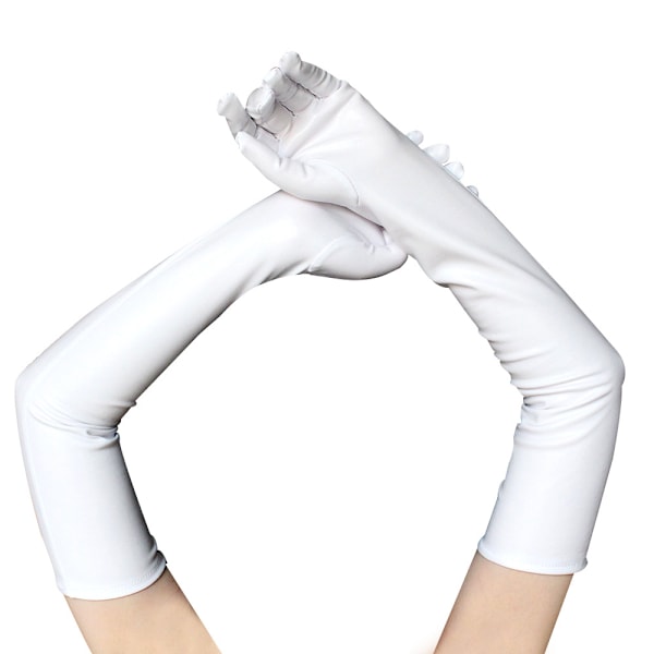 Dam läder långa handskar Cosplay kostym handskar Pole Dance handskar 21\" (Vit) White