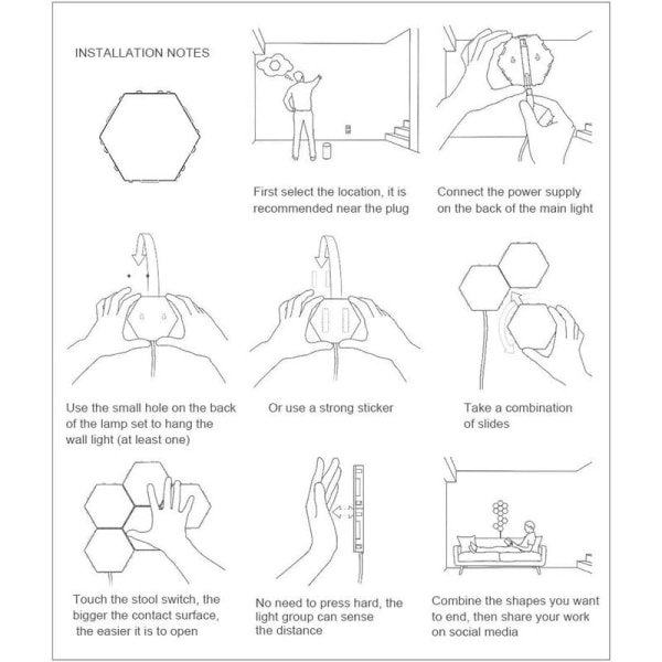 Europeisk standard sex ljus touch sensor power quantum ljus hexagonal