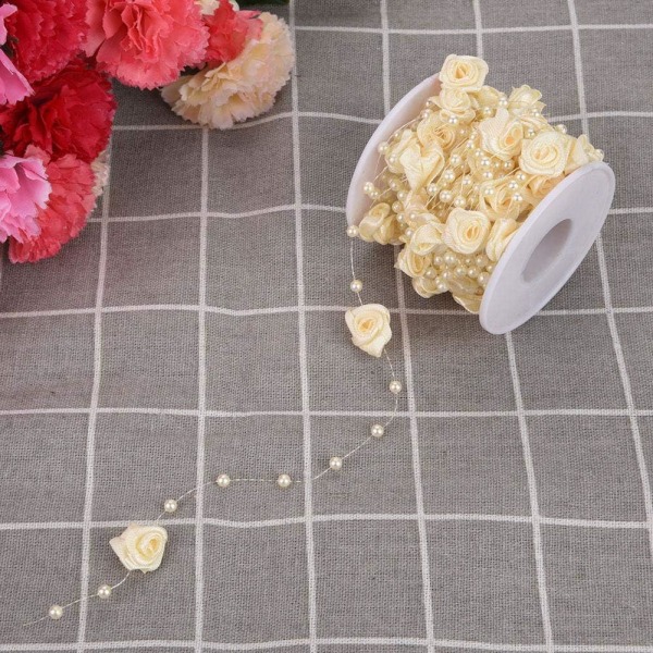 Pärlkedjegirlang, 32,8 fot 1,3 cm, för festbröllopsdekoration Blomgirlangtråd (Beige) beige