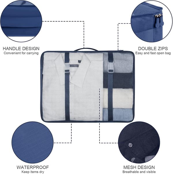 7-pack packningskuber för resväskor, researrangör kompressionspackningskuber (mörkblå) Dark Blue