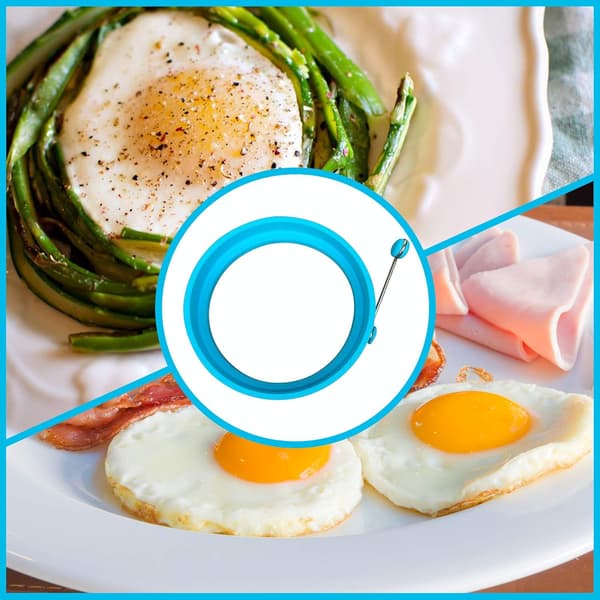 4 stk silikon eggering/pannekakeform. Runde silikon kokeringer med håndtak (blå) blue