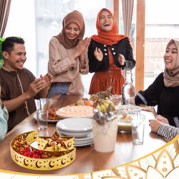 Photect Ramadan Eid Mubarak Dessertserveringsbrett Måne og Stjerne Bakverk, Gullpakke med 2