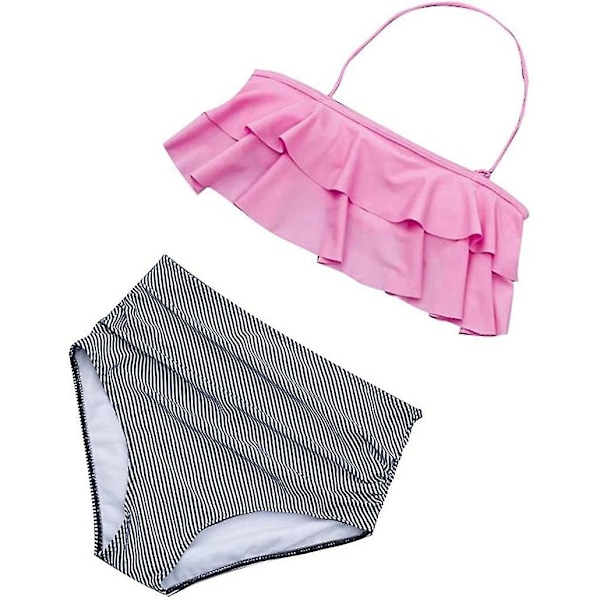 Flounce Bikini hög midja rygglös baddräkt Halter baddräkt, Rosa, M pink m
