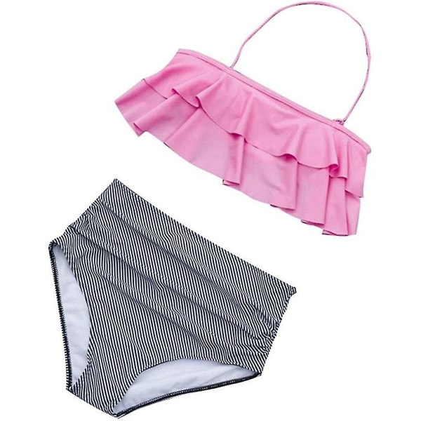 Flounce Bikini hög midja rygglös baddräkt Halterneck baddräkt, Rosa, L pink l