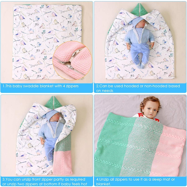 Nyfödd baby barnvagn, sovsäck, swaddle filt, multifunktionell barnvagn, 0-12 månader（Grön） green