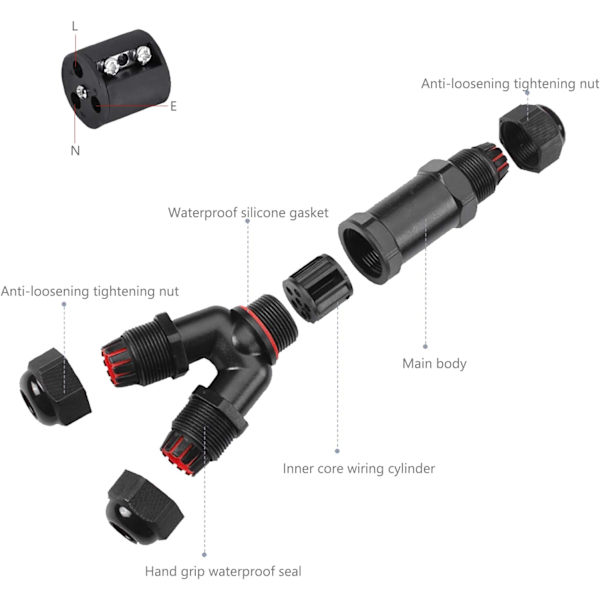 2-pack vattentät kabel IP68 3-stifts Y-form för diameter 6-12 mm utomhus jordkabel skarv