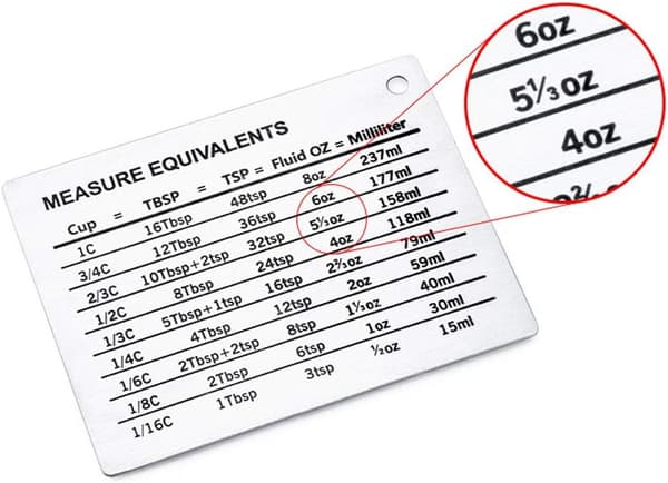 2-pack 18/8 rostfritt stål professionella mätning kylskåpsmagneter omvandlingstabell med stark magnetbaksida