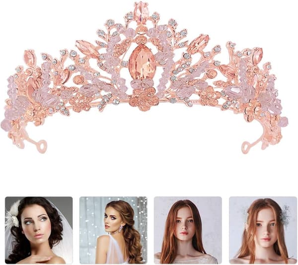 Krystallhodebånd Diamant Brudehodeplagg Bryllupsball Krone Hårpynt (Rosa) Pink