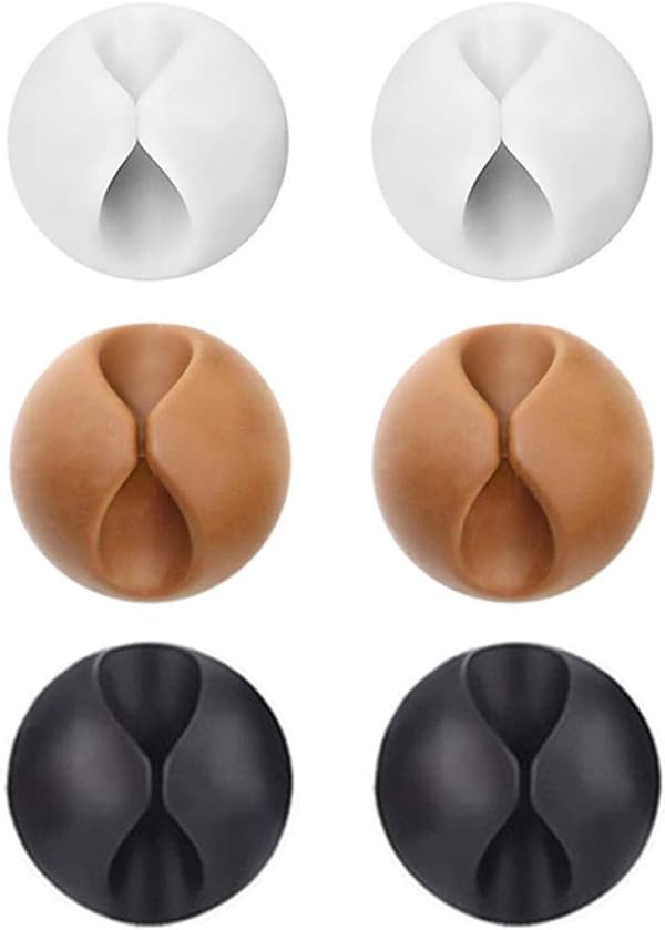 6-pak holdbare kabelclips, multifunktionel kabelholder (hvid+brun+sort)