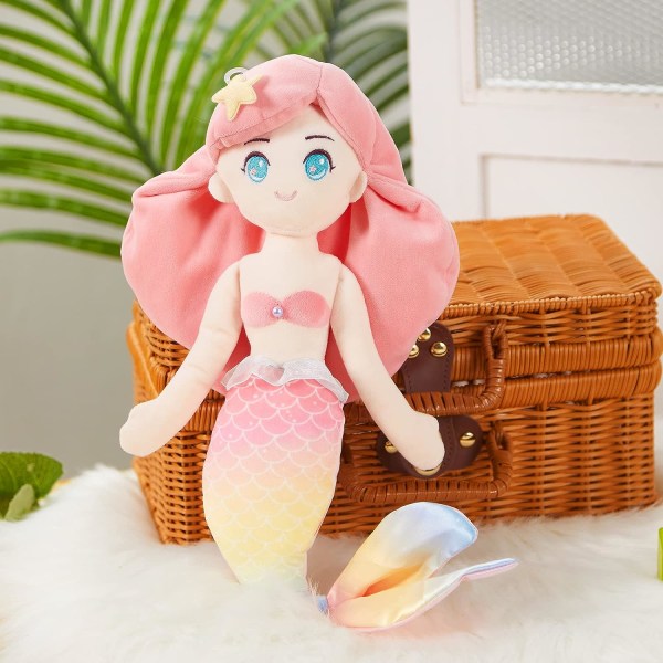 Athoinsu Mermaid Princess Gosedjur Mjuk Kramande Kramdjur Plyschdocka Födelsedag Barnens Dag Jul för Småbarn Flickor Pink