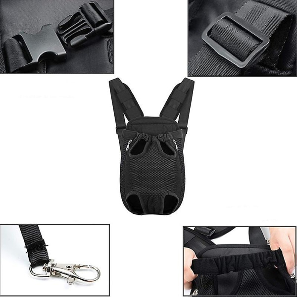 Justerbar andningsbar bröstväska för husdjur, ryggsäck för resor för katt och hund (L, svart) black l