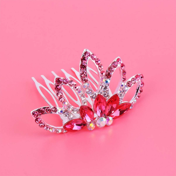 1 st Mini Kam Prinsessa Tiara Strass Hårklämmor för Bröllopshår(röd) Red