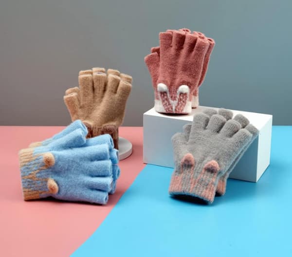 Børns Vinter Varme Bløde Uld Strik Kaninøre Luffer 6-10 År (Pink) 1 Par