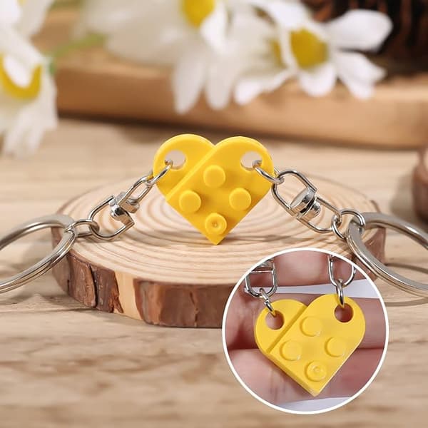 2 stykker to hjerte nøglering par nøgleringe Valentinsdag gave (lysegul) yellow