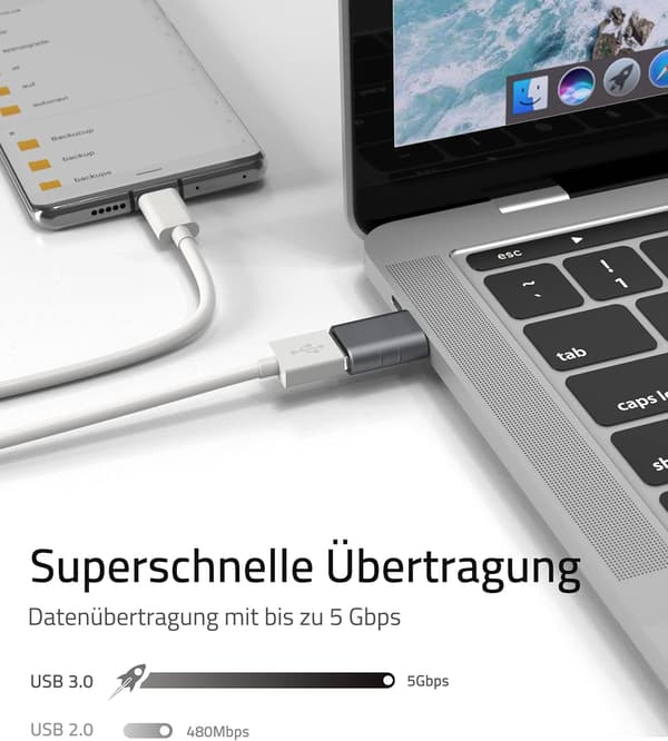 USB C -sovitin USB 3.0 10Gbps OTG-sovittimeen tiedonsiirtoon ja lataukseen (2 kpl) black