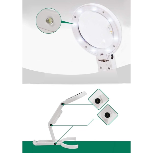 Skrivbordsförstoringsglas 8 LED-lampor USB-laddning Optisk 5X 11X Lupplins