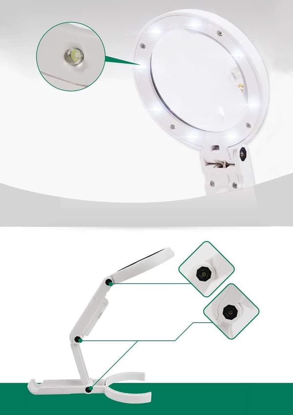 Skrivebordsforstørrelsesglass 8 LED-lys USB-lading Optisk 5X 11X Lupeobjektiv