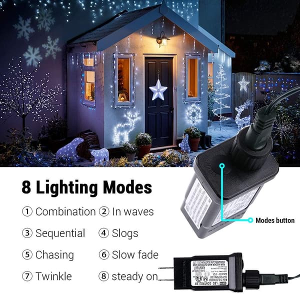 LED 82FT 200 LED Juleblitsstreng med 8 moduser (hvit lampe) White