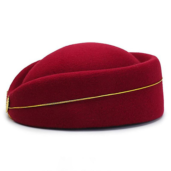 Kvinnors Shell Wool Stewardess Hat brittisk band Performance hatt (Röd) Red