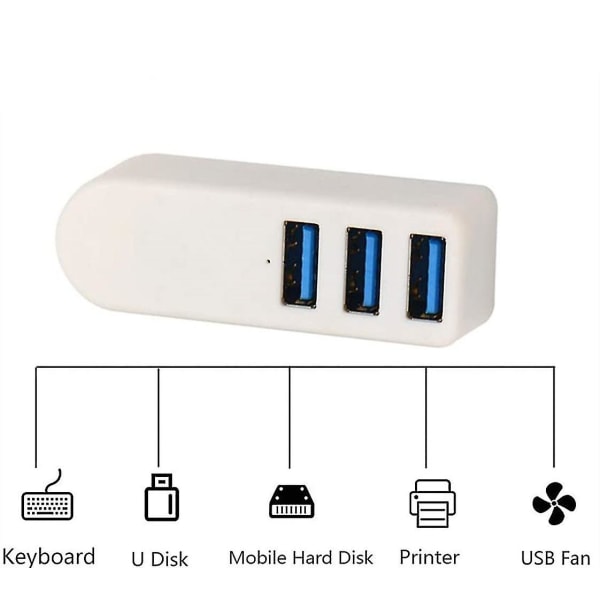 USB 3.0-hubb, USB splitter, aluminium 3-portars mini USB 3.0-hubb, datahubb