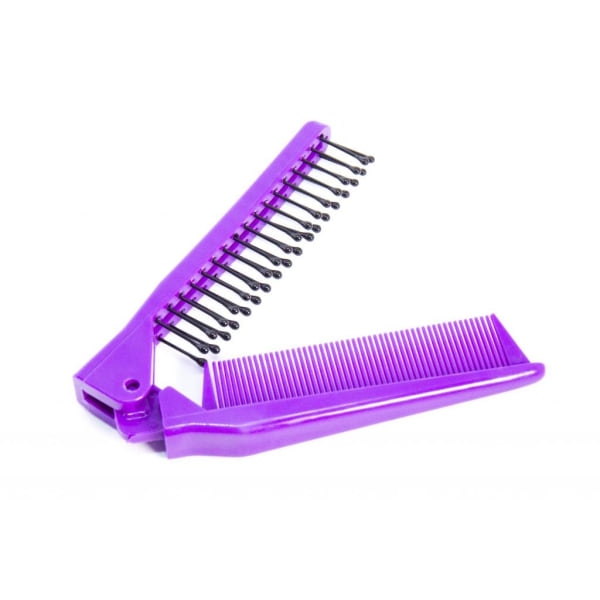 Bärbar hopfällbar hårborste, kompakt fickborste, dubbla ändar, antistatisk kam Purple