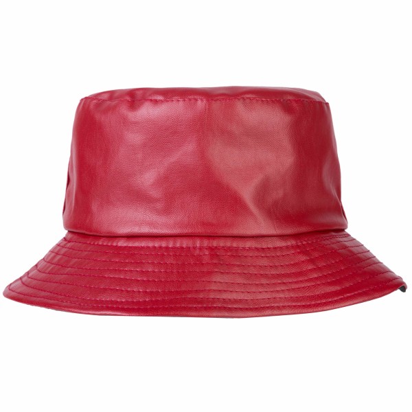 Unisex Fashion Bucket Hat PU Läder Regnhatt Vattentät (röd) Red