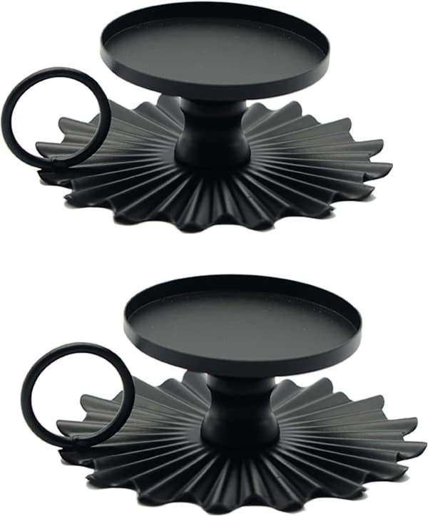 Svart spetsljusstake i järn, 2-pack