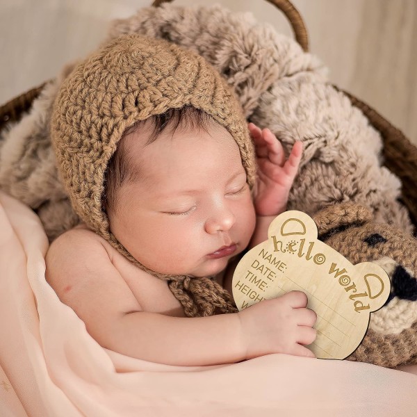 Baby tillkännagivande skylt, 15 cm milstolpekort för baby trä björnhuvud form milstolpe