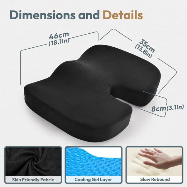 Minnesskum Säte Kudde 3D Mesh Gel Kudde Säte Kudde, Svart Sammet color 2