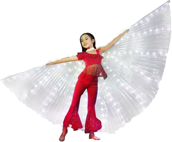 LED Mavedans Isis Vinger, LED Englevinger, Karneval Vinger, hvid white