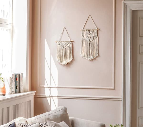 Lille Makrame Væghængende Indretning Boho Chic Bohemian Vævet Boligindretning